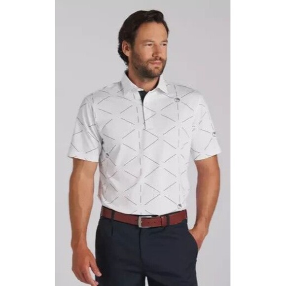 Arnold Palmer X Puma Geo Golf Polo Shirt Mens Medium Cloudspun White Blue - Picture 3 of 16